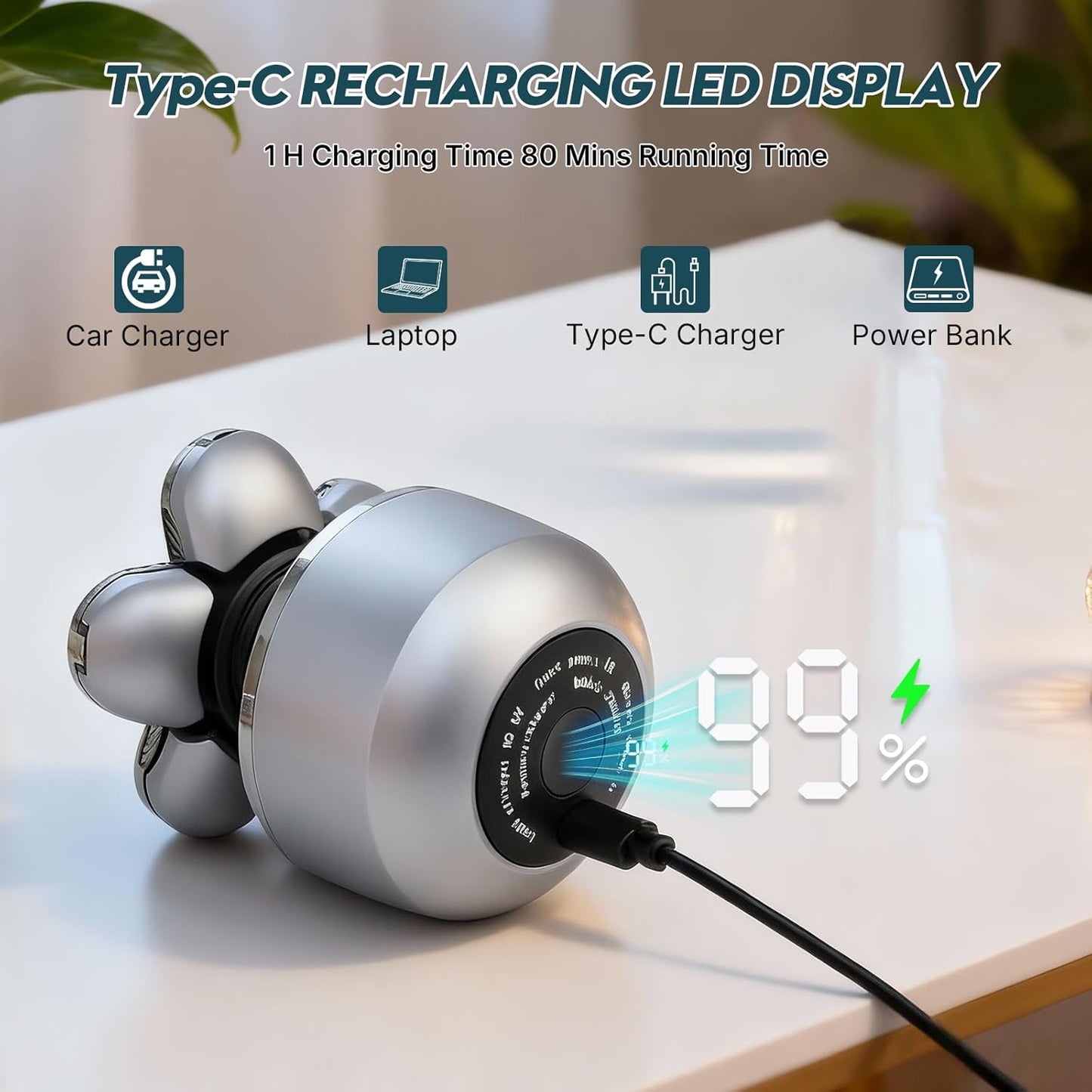 Electric Head Shaver for Bald Men - 6D Floating Heads, IPX8 Waterproof, Fast Charging Grooming Kit | Dry & Wet Use