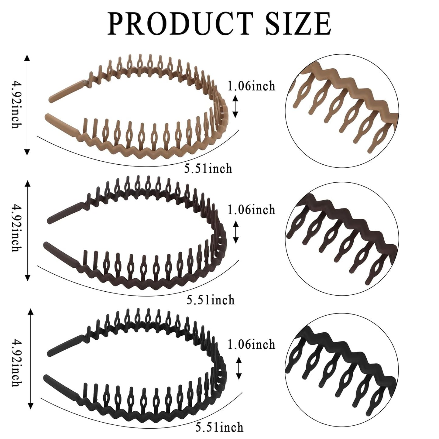 Zig Zag Headbands - Wavy Non-Slip Hair Accessories for Women & Men | 3 Pcs Set