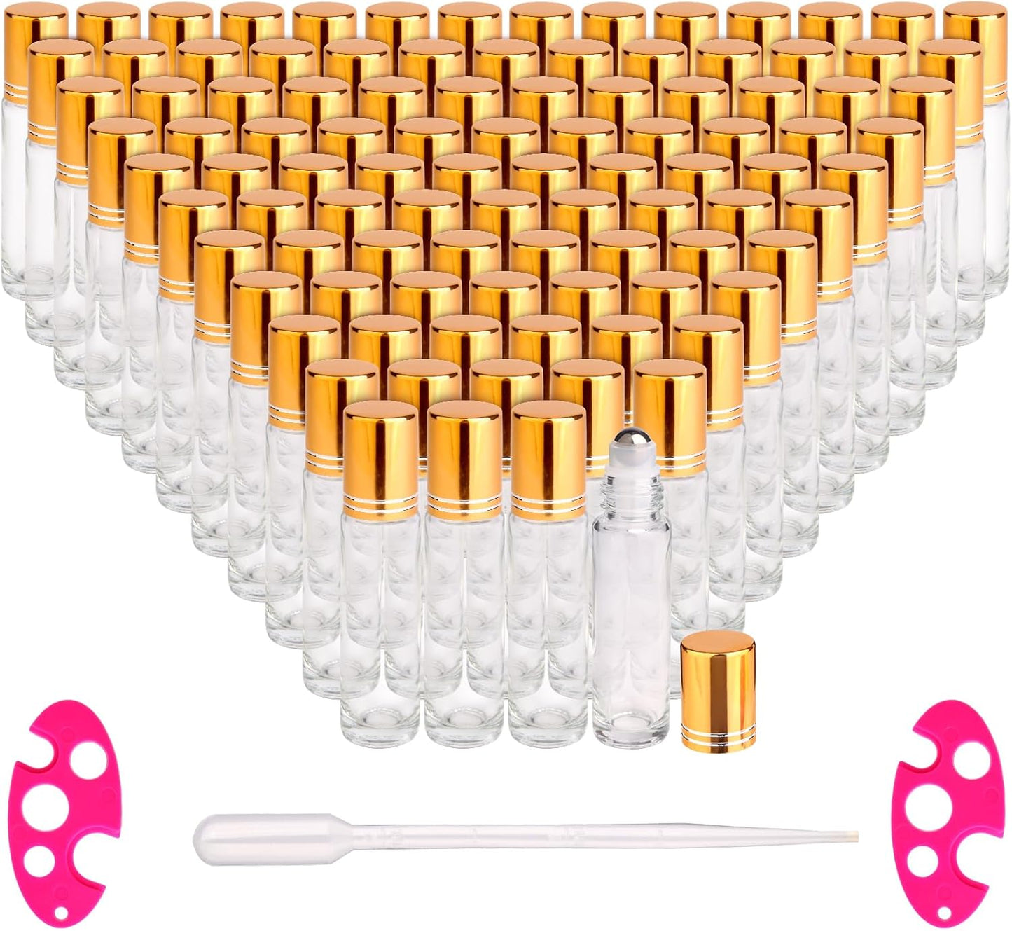 Essential Oils Roller Bottles - 24 Pack 10ml Gradient Glass with Golden Metal Cap | Travel-Friendly