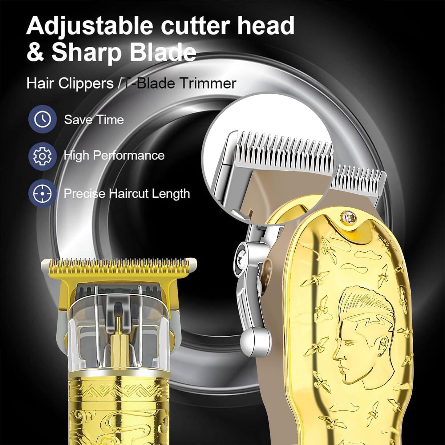Men's Gold Hair Clippers - Cordless Professional Barber Trimmers with LED Display | Electric Grooming Kit for Haircuts & Beard Trimming