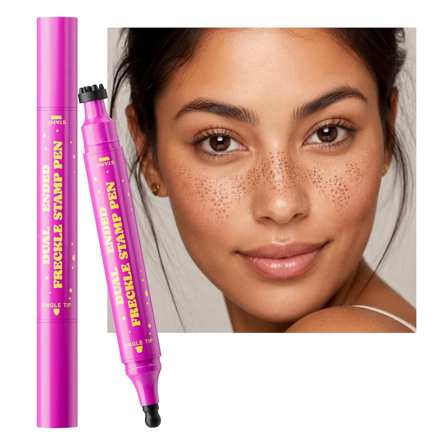 Freckle Stamp Pen - Dual-Ended Makeup Tool for Realistic Faux Freckles | Waterproof & Long-Lasting (Rich Dark Brown)