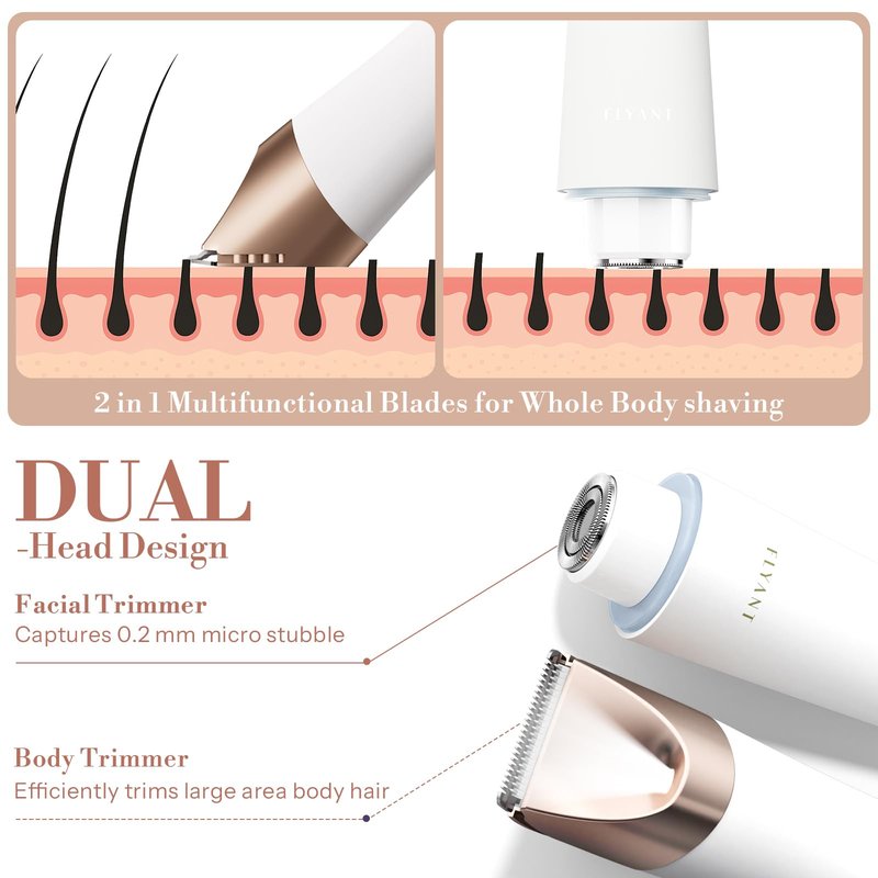 Bikini Trimmer for Women, 2 in 1 Electric Shaver for Women, Pubic Hair Trimmer Waterproof IPX7 with LED, Bikini Razor for Leg Arm Underarm Bikini Area, Gift for Family Friends - White