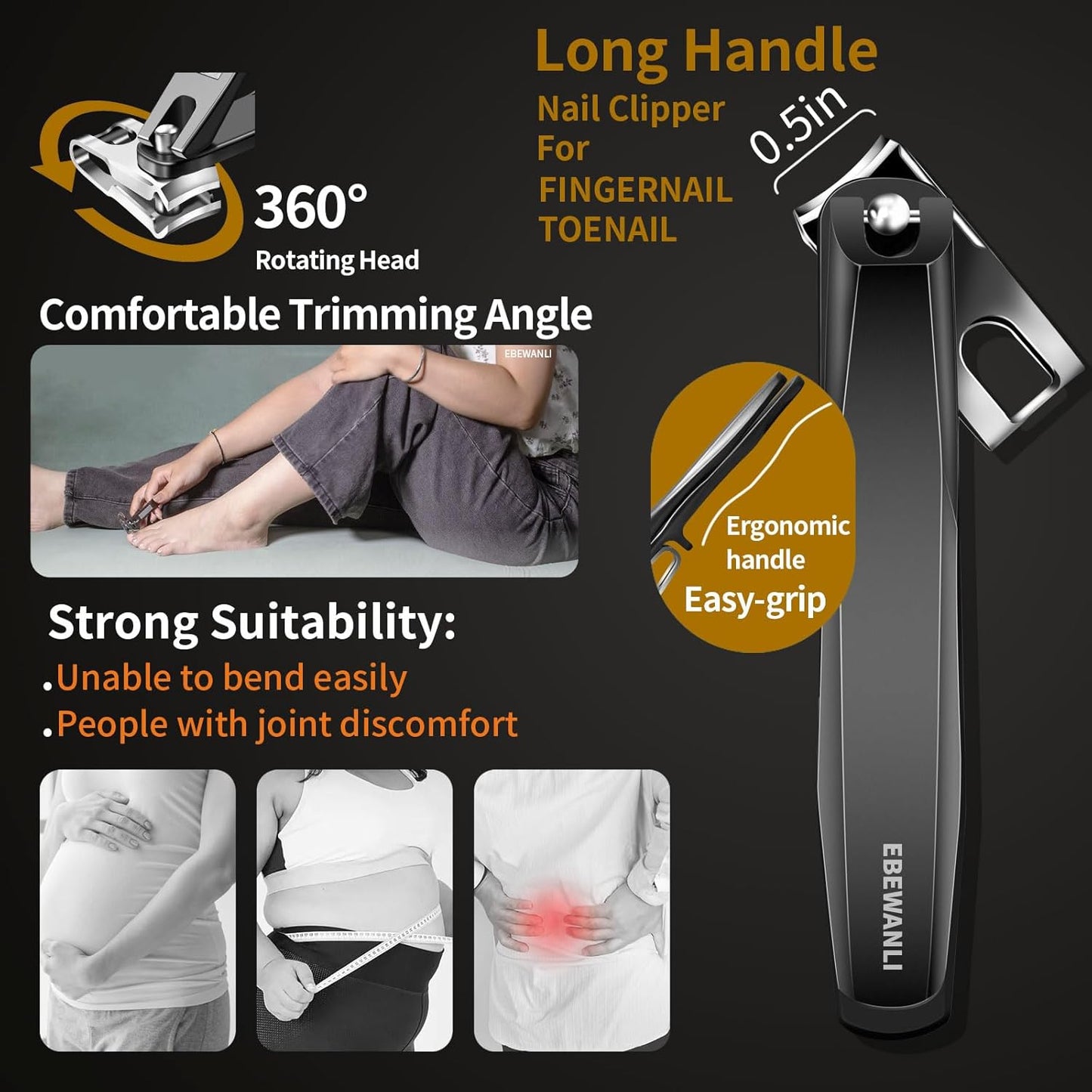 Podiatrist Toenail Clippers for Seniors | Thick Nail & Ingrown Toenail Set - Ergonomic Design