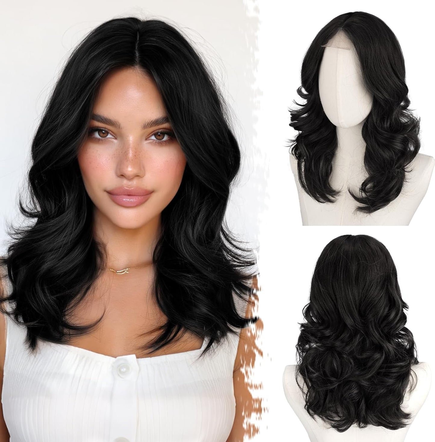 Short Wavy Layered Blonde Ombre Wig - Shoulder Length Body Wave with Face-Framing Bangs | Soft Synthetic Hair for Daily Wear
