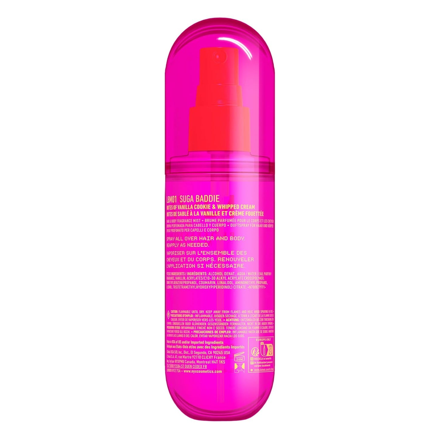 NYX Fat Oil Fragrance Mist - Suga Baddie Vanilla & Whipped Cream Scent | Long-Lasting Hair & Body Spray, 5.4 fl oz