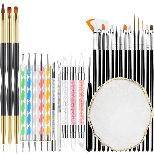 Nail Art Brushes Set - 29PCS Dotting Tools & Palette Kit for Gel Polish | Detail Design Pens for Nail Drawing