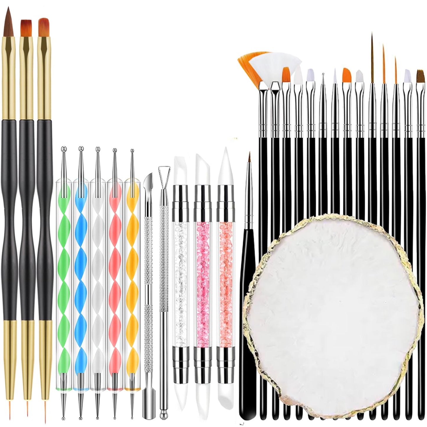 KINGMAS 29PCS Nail Art Brushes Nail Dotting Tools Palette Kit, Nail Art Gel Polish Liner Brushes Design Pen For Nail Drawing And Nail Paint Small Detail Brushes