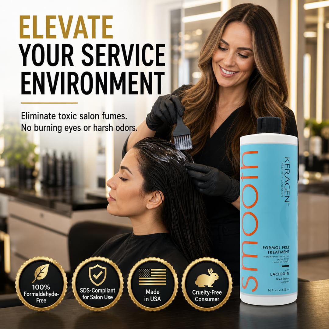 Keragen Brazilian Keratin Smoothing Treatment - Formaldehyde-Free Blowout for Frizzy Hair | 16 Oz