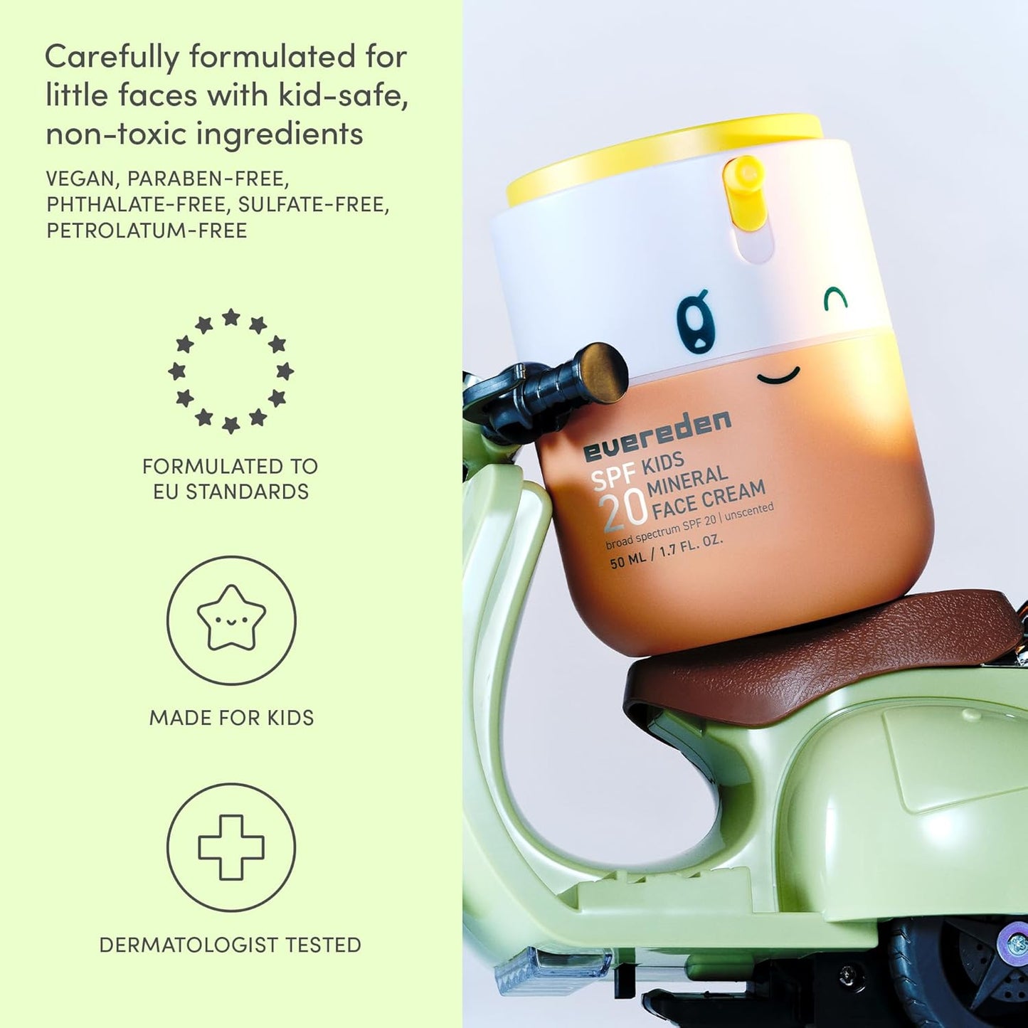 Evereden Kids Mineral Face Cream SPF 20 - Dermatologist-Tested Moisturizer with Vitamin B5 & Zinc Oxide | Fragrance-Free, Vegan