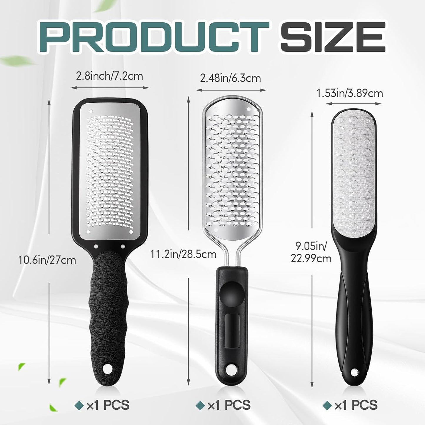 Moxweyeni Professional Foot File Kit - 3 Pcs Stainless Steel Callus Remover for Smooth Feet | Black