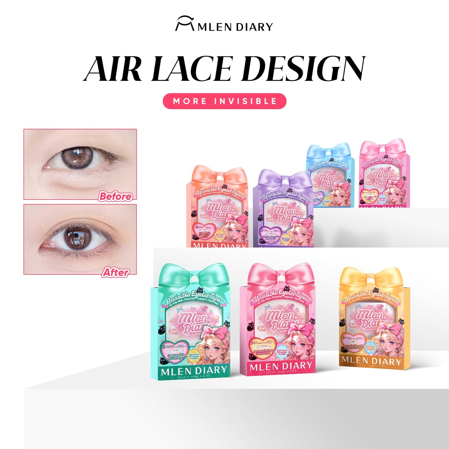 MLEN DIARY Double Eyelid Tape Invisible Eyelid Lifter Strips for Hooded Eyes Droopy Eyelid Lifter Eye Lid Strips with Tools (192P-22.3 * 2.8mm)