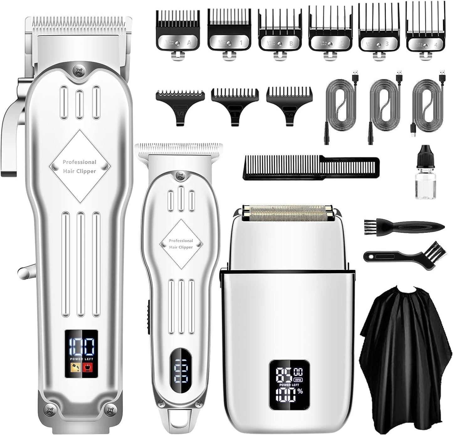 Professional Hair Clippers for Men - Cordless Electric Foil Shaver & Beard Trimmer Kit | Rechargeable Fade Clippers Set
