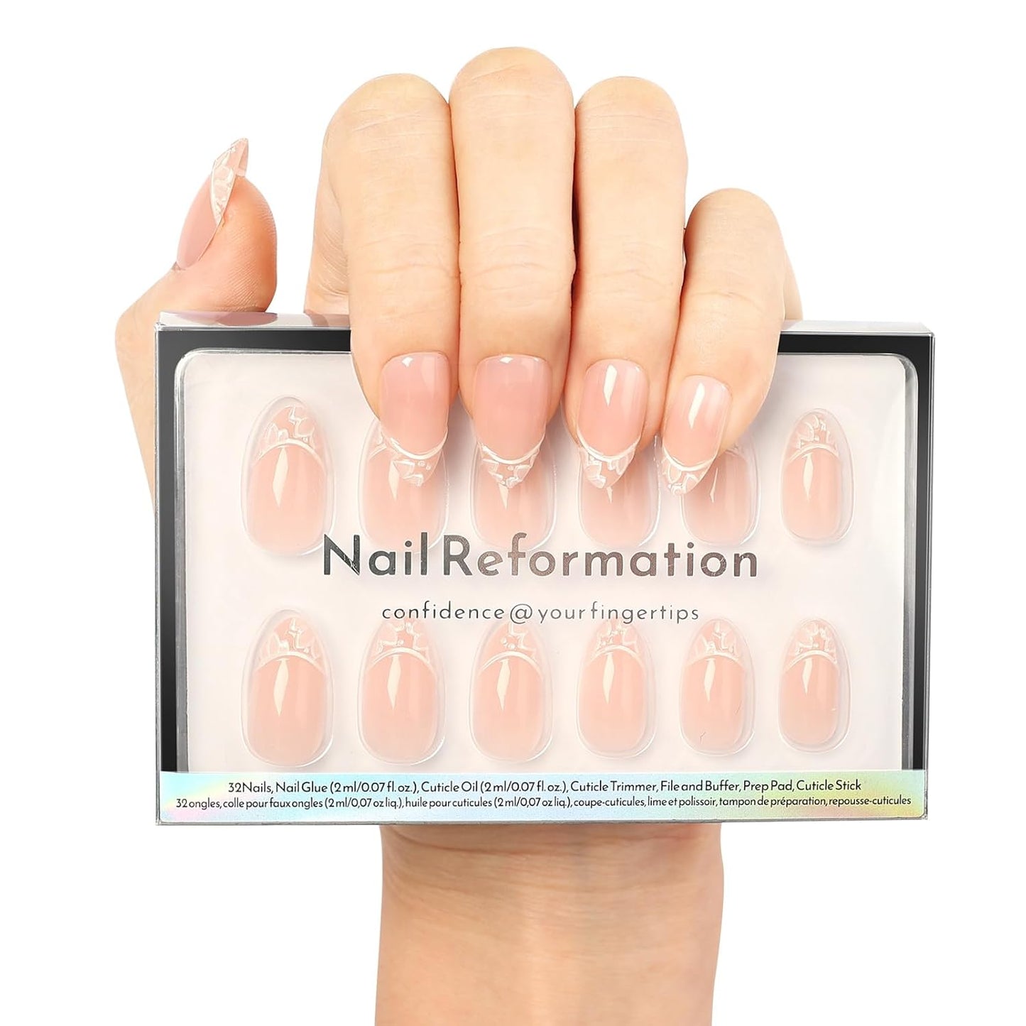 Press On Nails - Marble Dream Pastel Almond Fake Nails | Reusable Glossy Finish in Blue, Pink, White - 30 Nail Kit with Glue, 15 Sizes