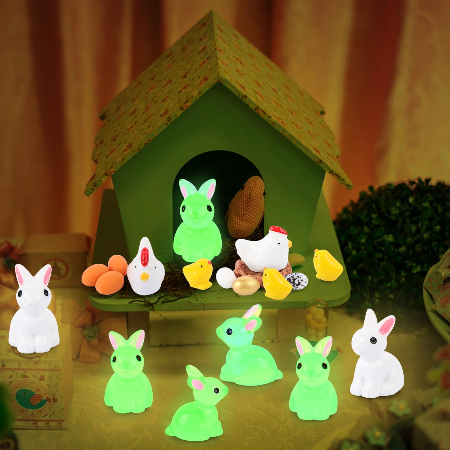BRIOYHA 38 Pcs Mini Resin Animals – Spring Bunnies Chicks Eggs Decor Variety Pack for Home Garden Table Centerpieces Seasonal Display