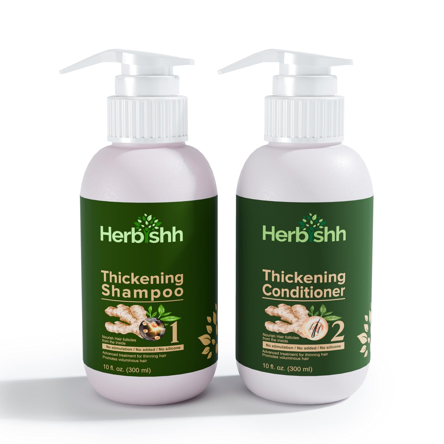 Herbishh Ginger Extract Thickening Shampoo and Hair Conditioner for Hair Thickening, Suitable for All Type Hair, Sulphates & Parabens Free 10fl. oz Pack of 2
