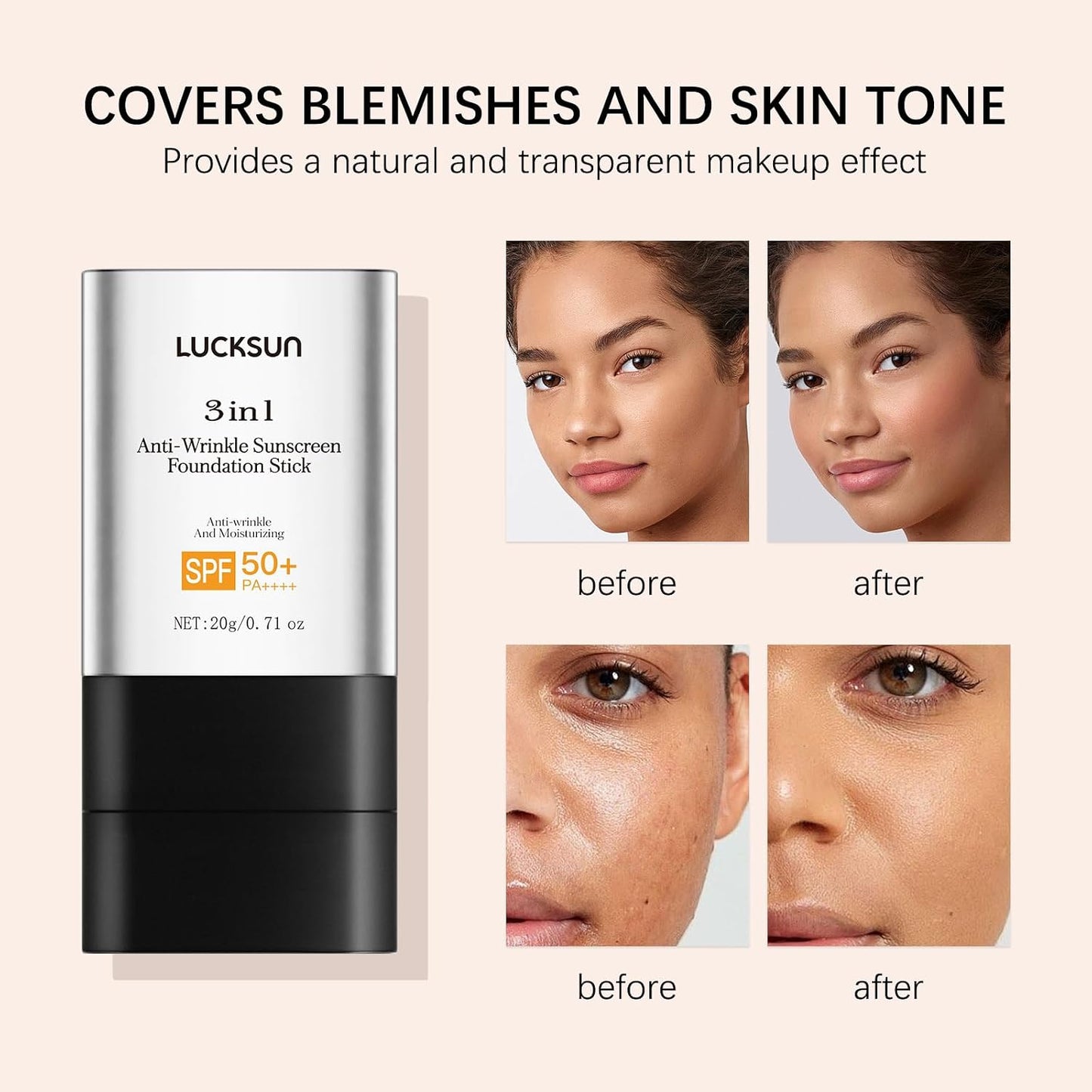 3-in-1 Hydrating Foundation Stick - Anti-Wrinkle Concealer with Natural Matte Finish | Dark Shade for All Skin Types