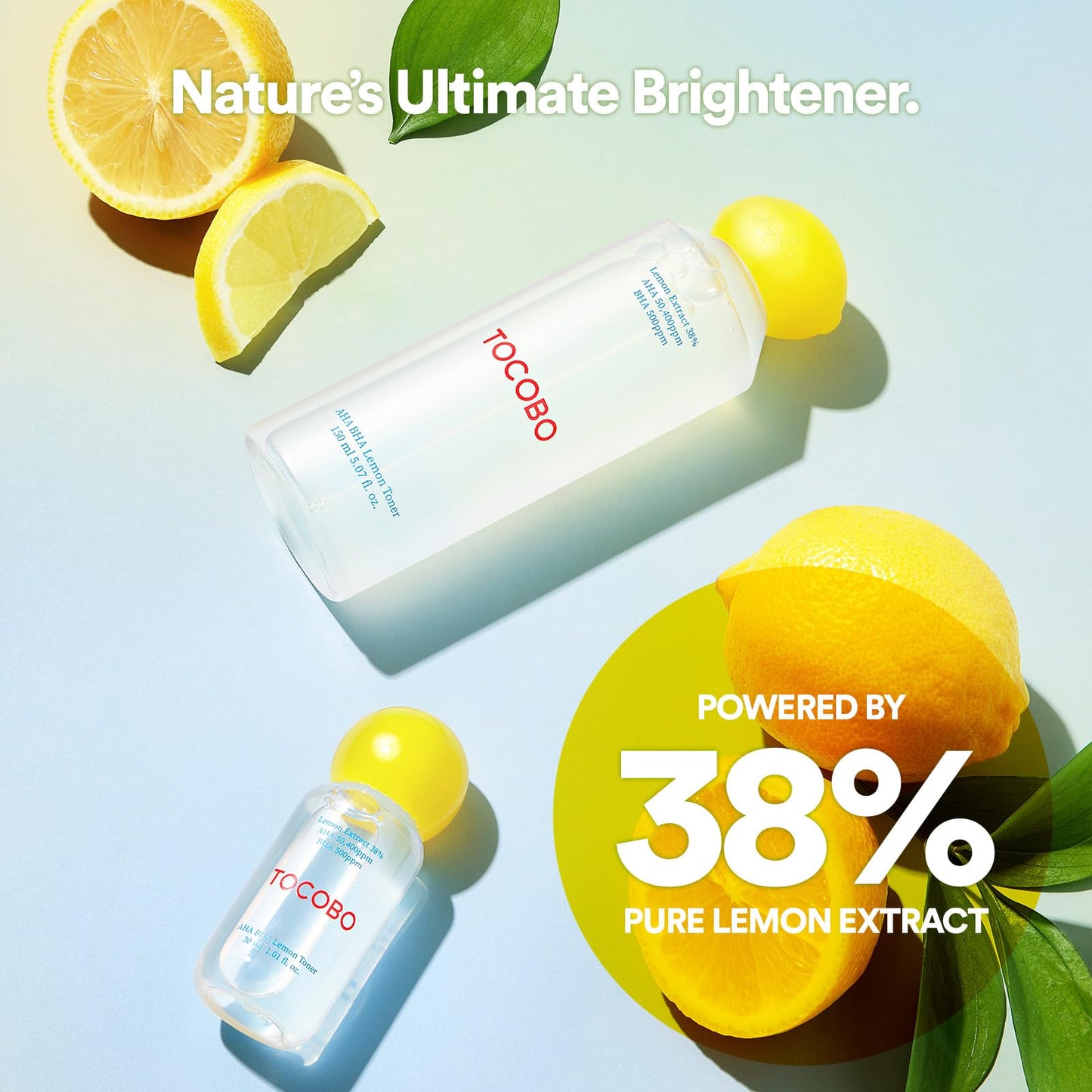 TOCOBO Korean Skincare AHA BHA Lemon Facial Toner – 38% Lemon Extract Vitamin C Brightening Skin Toner, Daily Exfoliating Face Liquid for Dead Skin Cells, Vegan K-Beauty, 5.07 Fl Oz