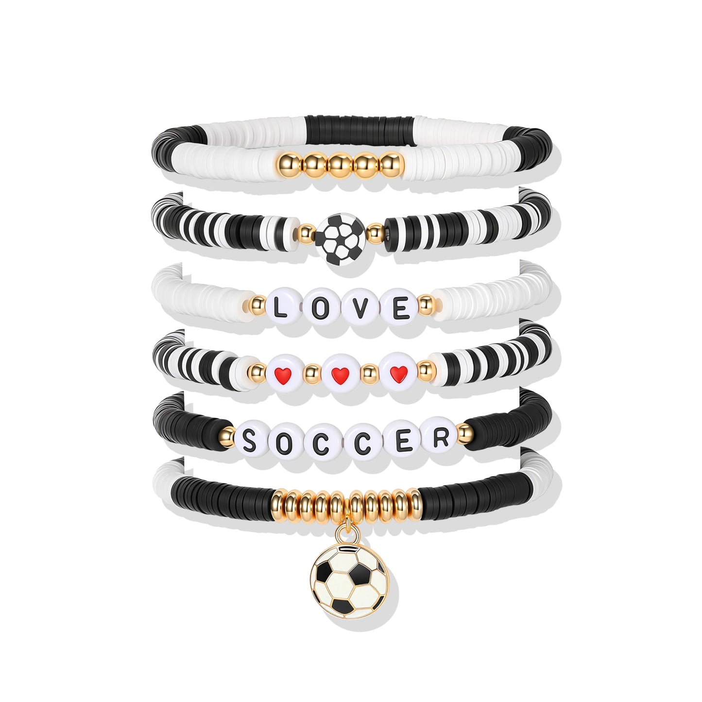 Poasrelax World Soccer Game-day Cup Bracelet Stack Set 7pcs Softball/Baseball/Basketball/Soccer/Volleyball/Tennis/Football Stretch Sports Fans Jewelry Sports Beaded Bracelets with Charms