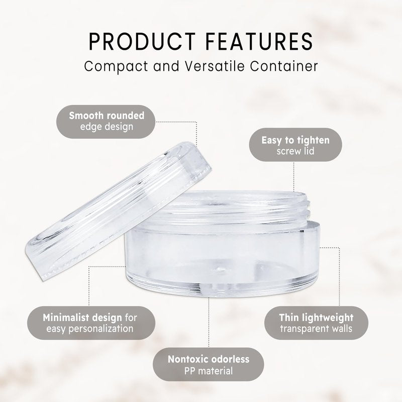 50 New Empty 5 Grams Acrylic Clear Round Jars - BPA Free Containers for Cosmetic, Lotion, Cream, Makeup, Bead, Eye shadow, Rhinestone, Samples, Pot, 5g/5ml (Clear Lid (50 Jars)