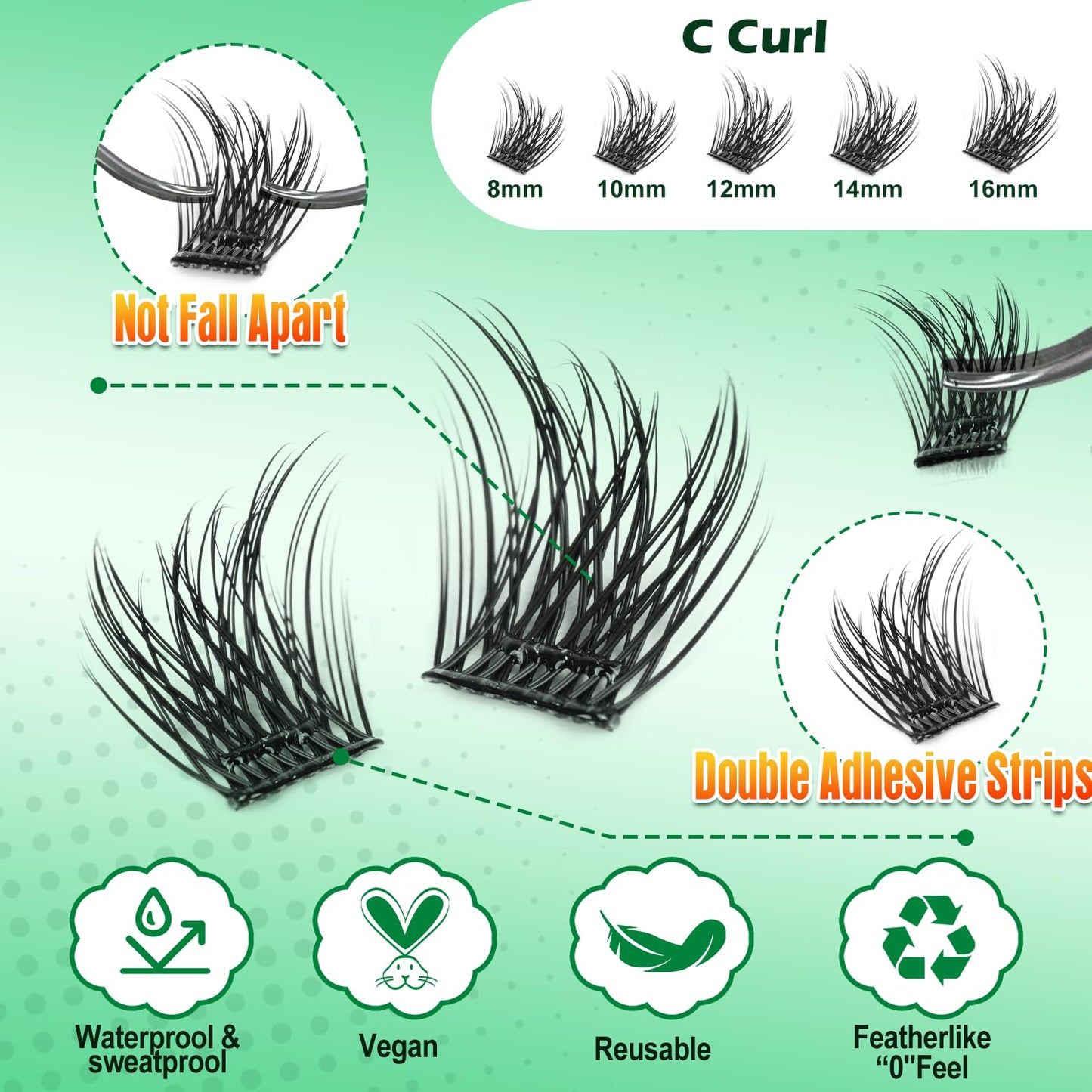 Lash Clusters - 240 Pcs Self-Adhesive Fluffy Cluster Lashes | DIY Extensions 8–16mm for Soft Volume Look