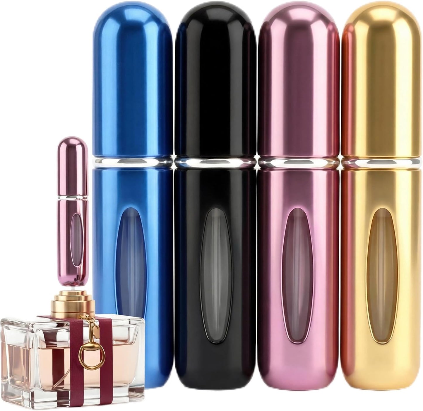 Refillable Travel Perfume Bottle - Leakproof Atomizer Sprayer | 5ml Portable in Blue, Black, Pink, Gold