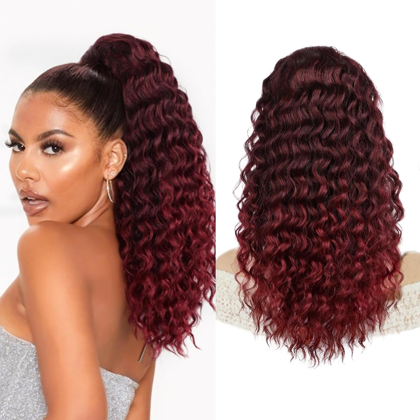 Curly Ponytail Extension - 20 Inch Drawstring Hairpiece for Black Women | Synthetic Long Wavy Style