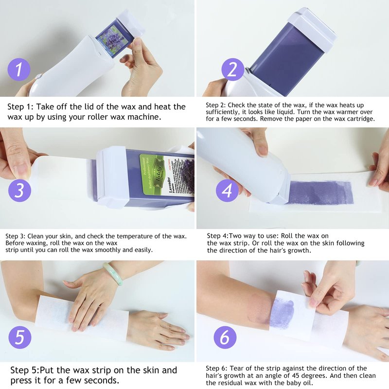 Liddy Dance Hair Removal Wax, Lavender Roll-on Wax, Waxing Kit Refill Wax Cartridge, 4 Pack, Soft Wax for Women, Sensitive Skin, Legs, Arms, Bikini Area, Brazilian Waxing