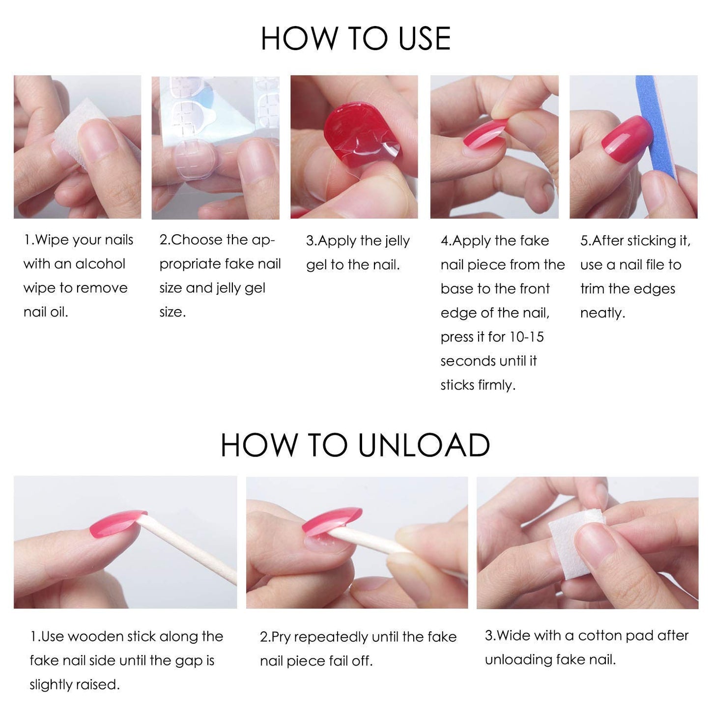 Red French Tip Press-On Nails - Almond Shape with 3D Crystal Designs | 24 Pcs Reusable Nail Kit for Manicure