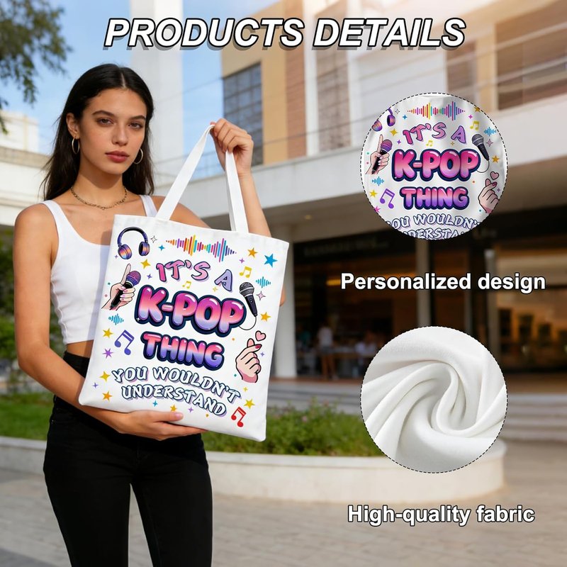 Stylish Korean Canvas Tote Bag - Pink & Purple Pattern | Large Capacity for Teens & Women