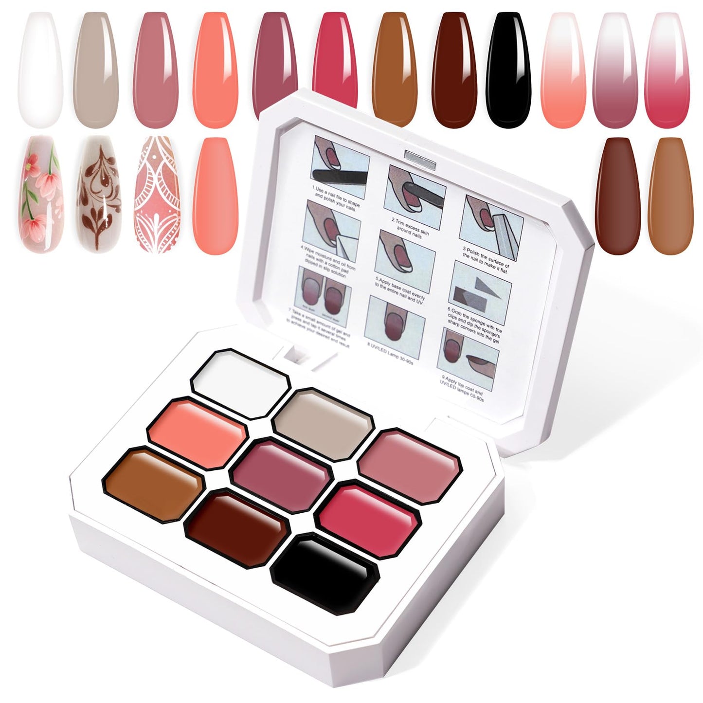 U-Shinein Gradient Painting Gel, 9 Colors Ombre Gel Nail Polish Nude Pink Almond Black&White for Pigment Pat Nails Nude Pink Almond Aura Nails, French Manicure DIY Nail Art Nude Rose Chroma