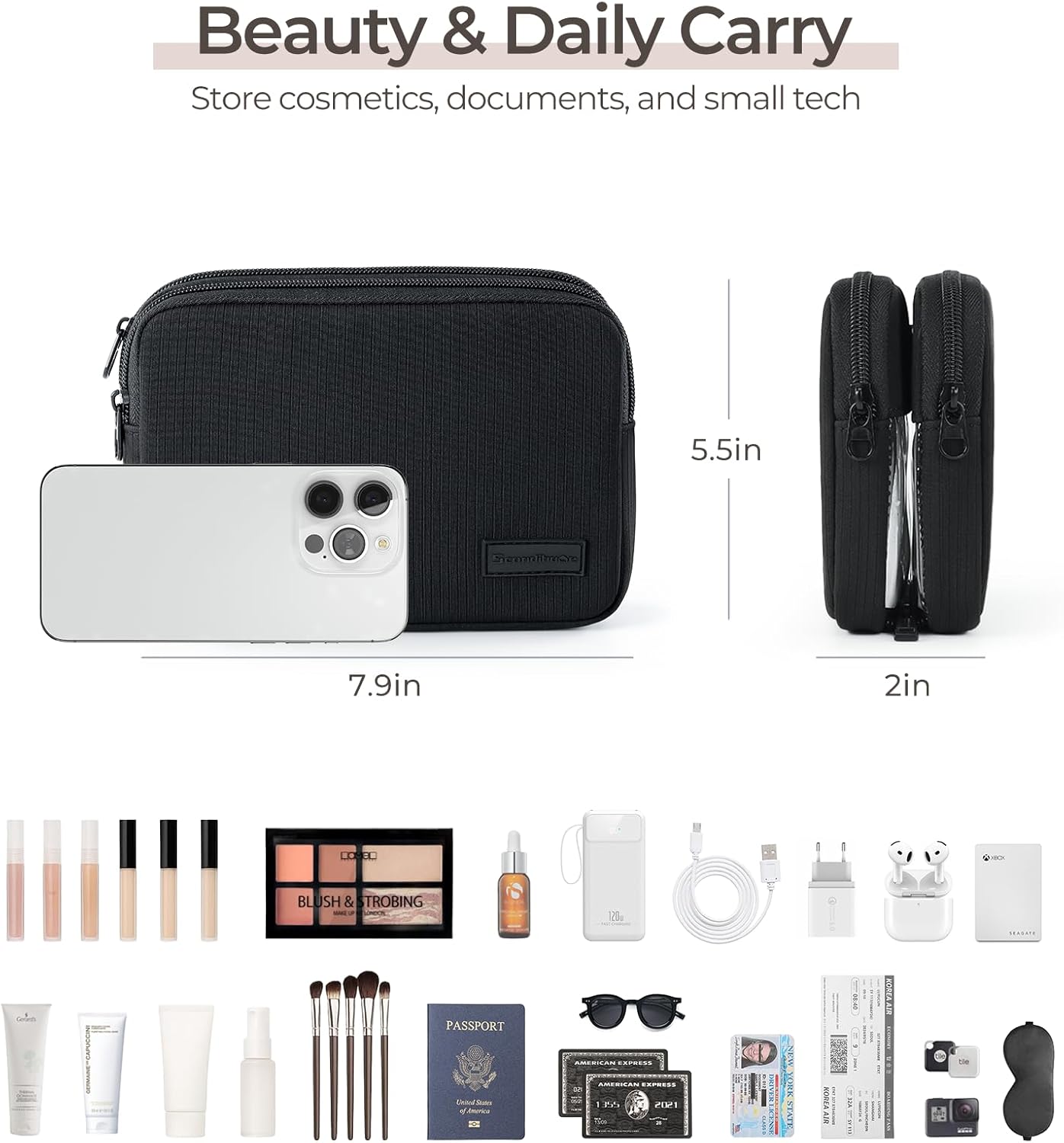 Preppy Makeup Bag - Rectangle Double Detachable Cosmetic Organizer | Clear Travel Pouch for Beauty & Tech Essentials