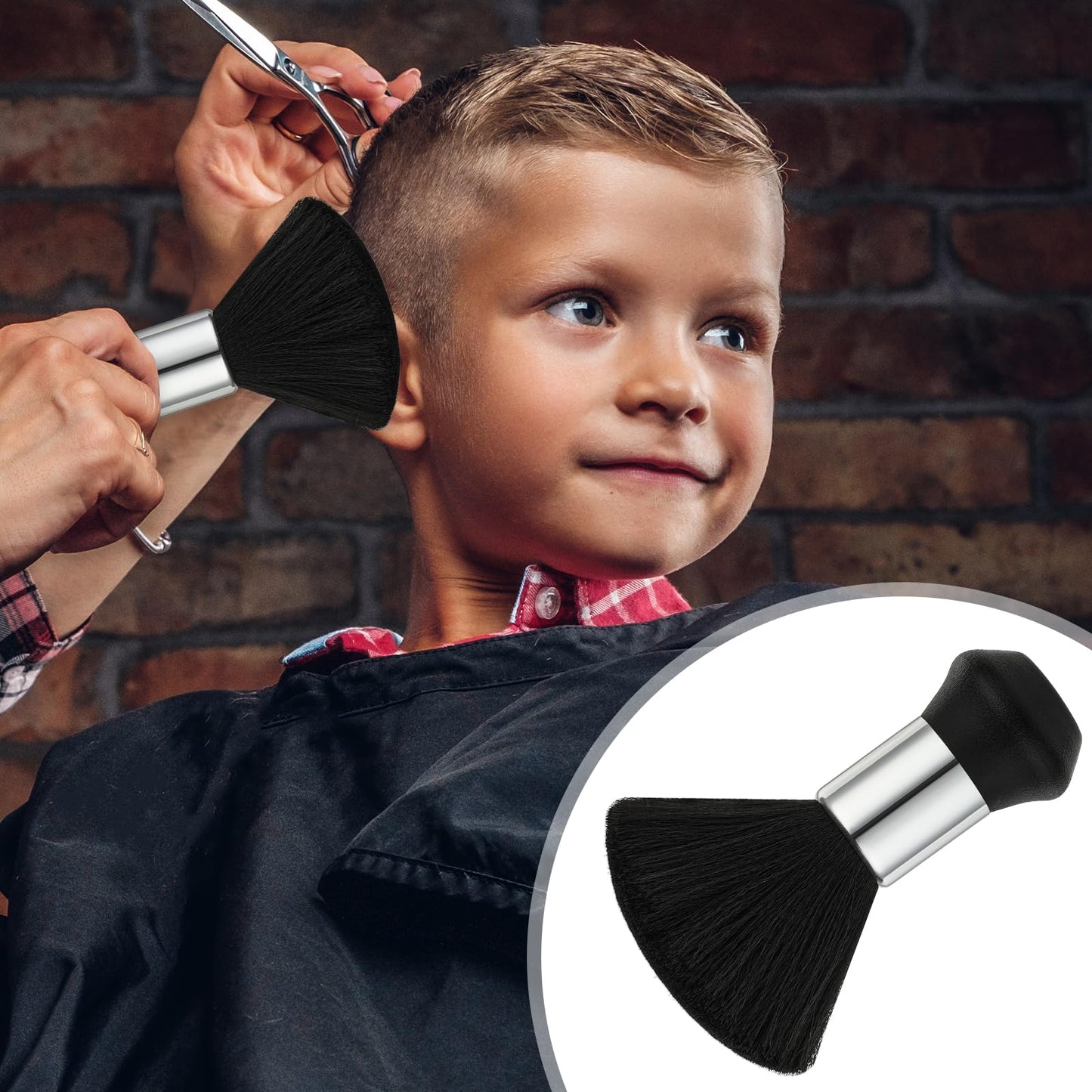 Large Barber Neck Duster Black Neck Duster Brush Soft Barber Neck Face Cleaning Hairbrush Hair Cutting Barber Brush Neck Duster with Plastic Handle Grip for Sweeping Hair Around Face
