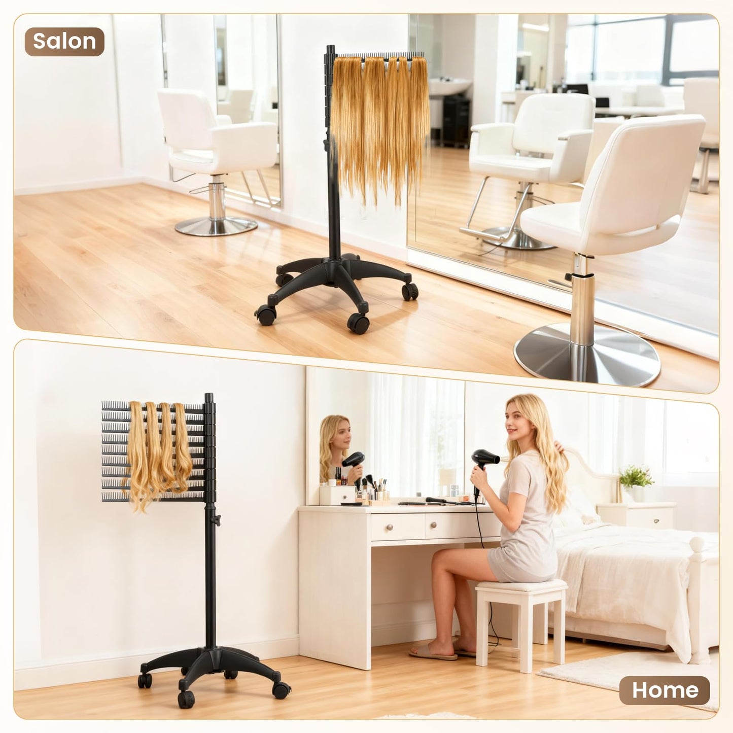 Braiding Hair Rack 216 Pegs, 360° Rotatable Hair Braiding Stand with Wheels, Movable Hair Extension Holder for Hair Stylists, Braiders, Home, Salon, Beauty School, Hair Separator for Braiding