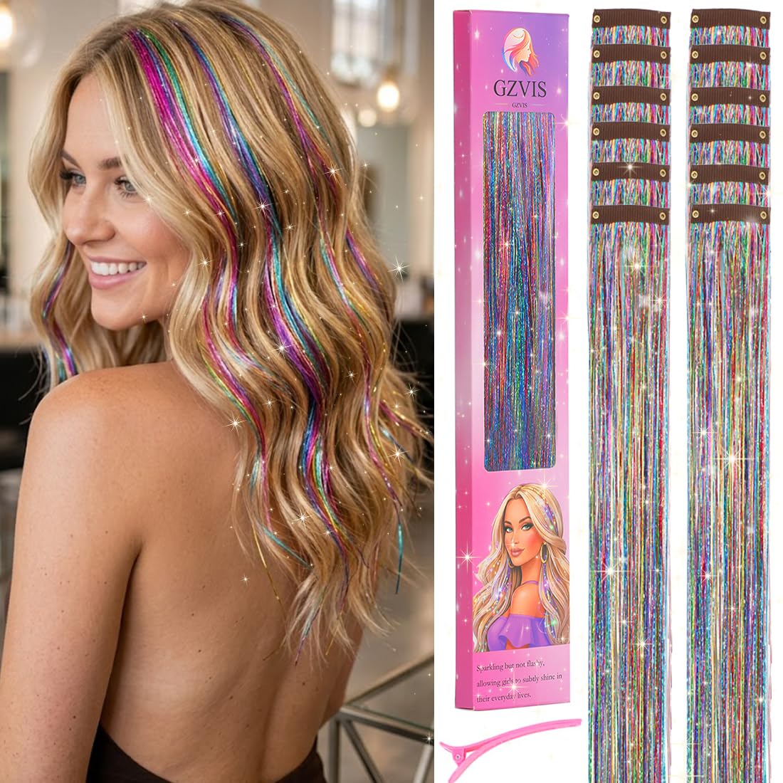 Clip In Hair Tinsel Extensions for Party Festival Gift Hair Accessories
