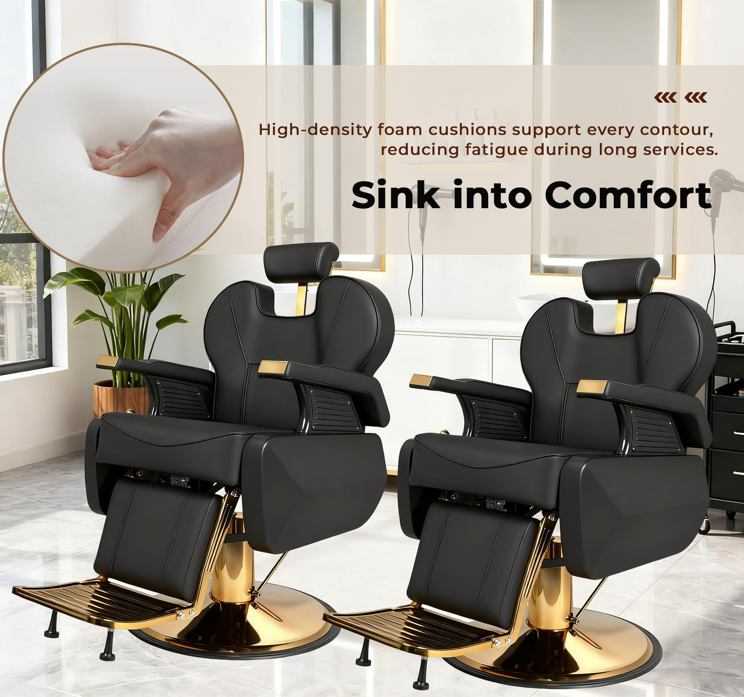 MIMWOW Professional Barber Chair, Reclining Hydraulic Hair Chair with Dual-Stitch Leather Design, 360° Swivel Adjustable Stylist Chair with Removable Headrest for Barbershop or Beauty Salon