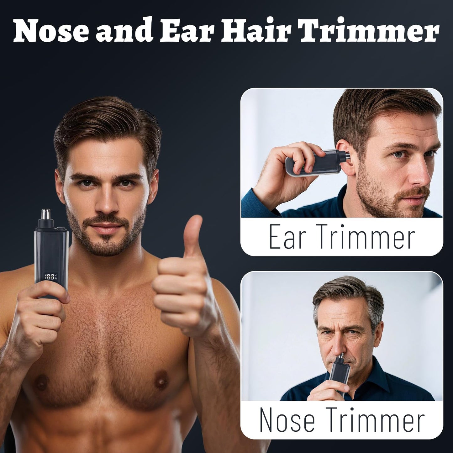 Mendaping Nose and Ear Hair Trimmer for Men, 2025 Nose Hair Trimmer Clipper with LED Display for Women, Professional IPX7 Waterproof Dual Edge Blades Nasal Trimmer Clippers for Travel (Brown)