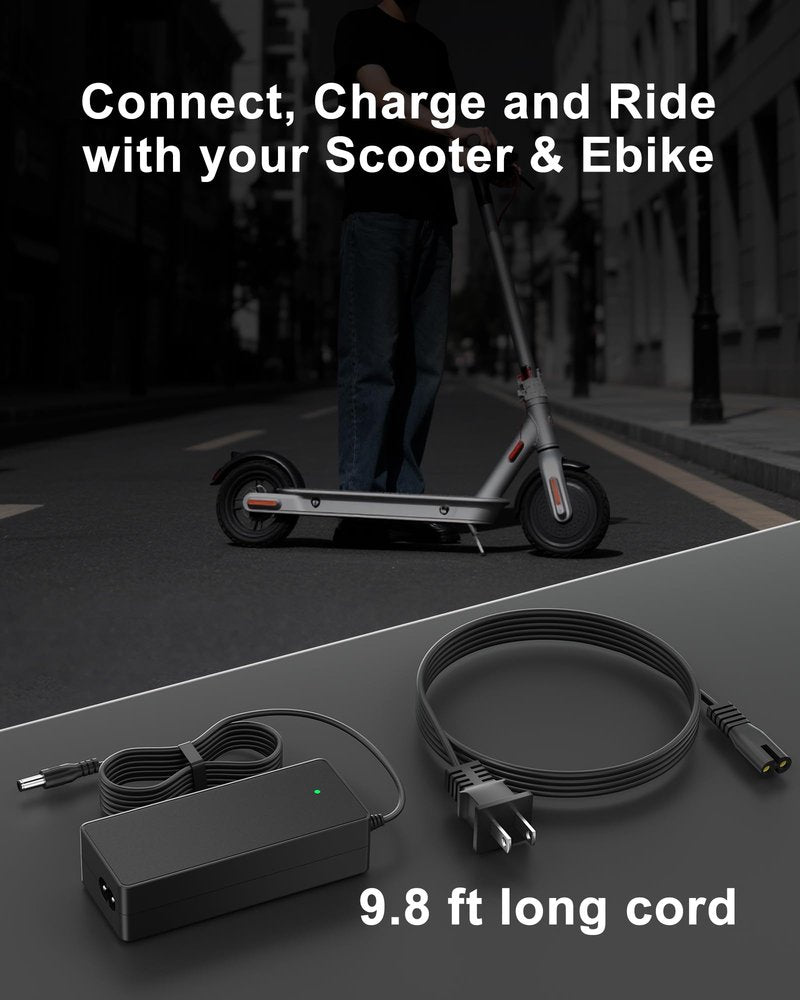 VHBW 42V 2A Electric Scooter Charger with 5 Plugs,Compatible with Gotrax, Jetson,Hover 1,Segway,Ninebot,Hiboy,Bird,Hoverstar,Volpam Scooters and Ebike with 36V Battery,9.8Ft Cable,LED Indicator