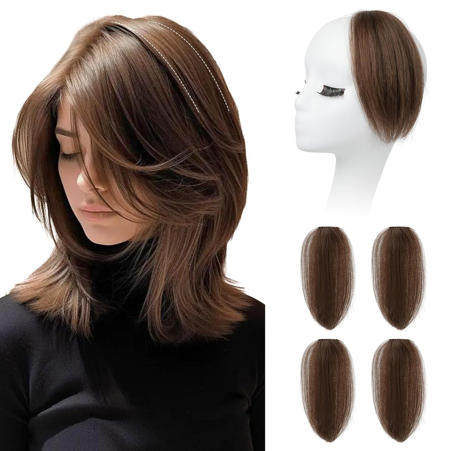 REECHO Clip In Hair Volumizer - Short Thick Hairpieces for Extra Volume | Light Brown with Blonde Highlights, 8 Inch (Pack of 2)