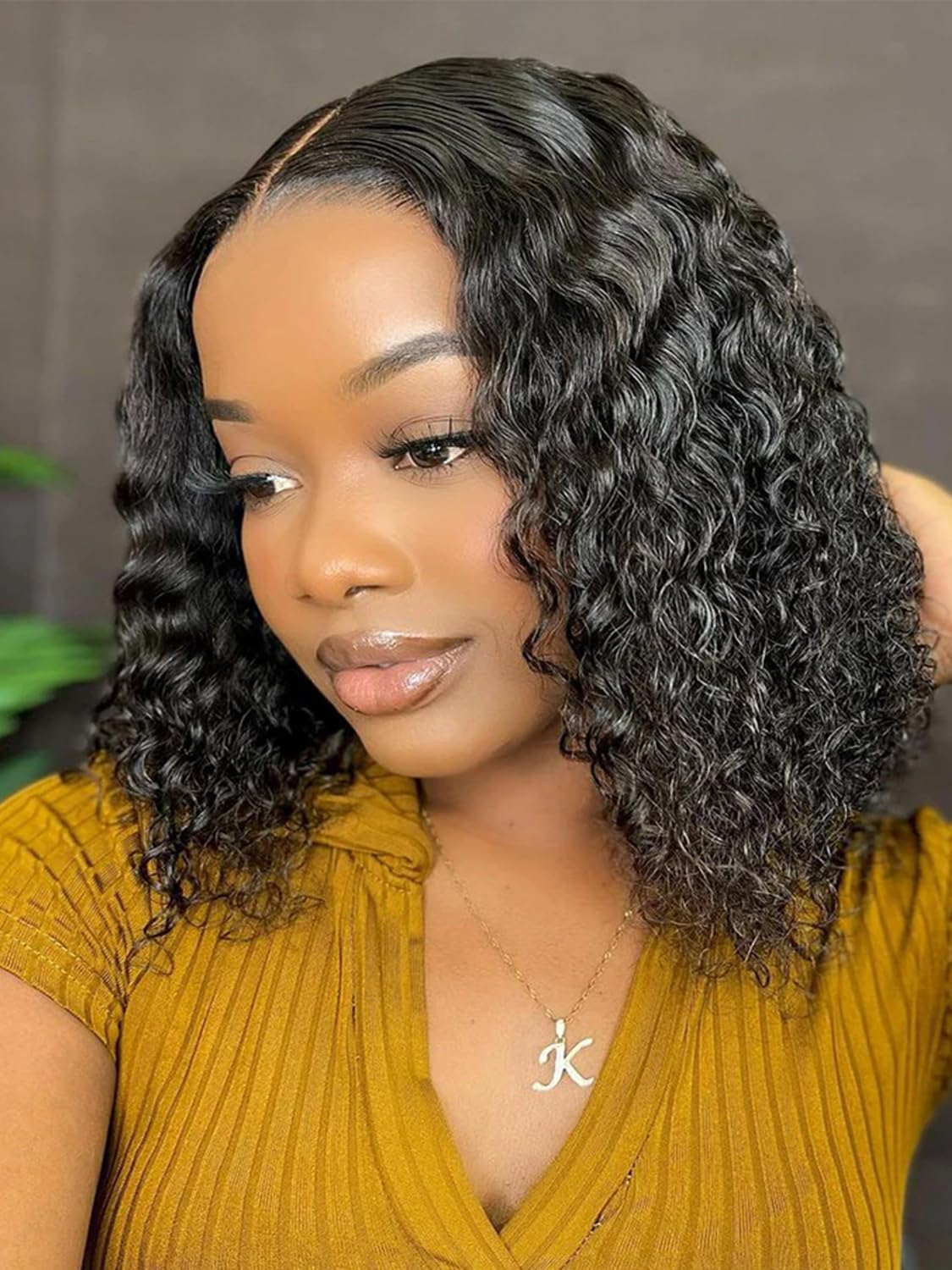 ISEE Glueless Bob Wigs Human Hair Pre Plucked Pre Cut Water Wave Human Hair Wig for Black Women 5x7 HD Lace Closure Wigs 180% Density (Black, 14 Inch)