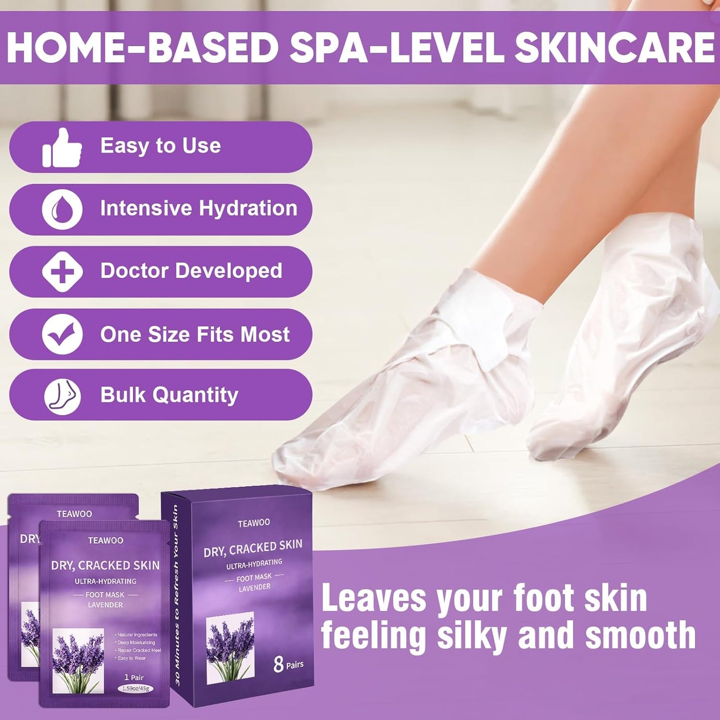 Moisturizing Foot Masks - 24 Pairs Lavender & Jojoba Oil | Hydrating Treatment for Dry Cracked Feet