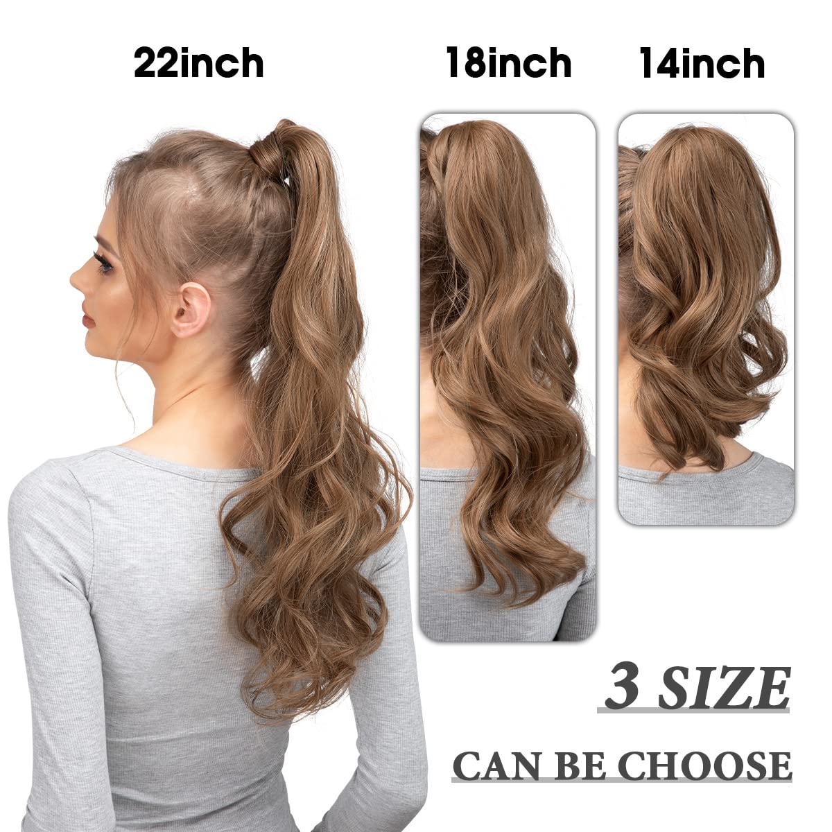 22-Inch Curly Wavy Ponytail Hair Extension - Clip-In Synthetic Hairpiece for Women | Dirty Blonde