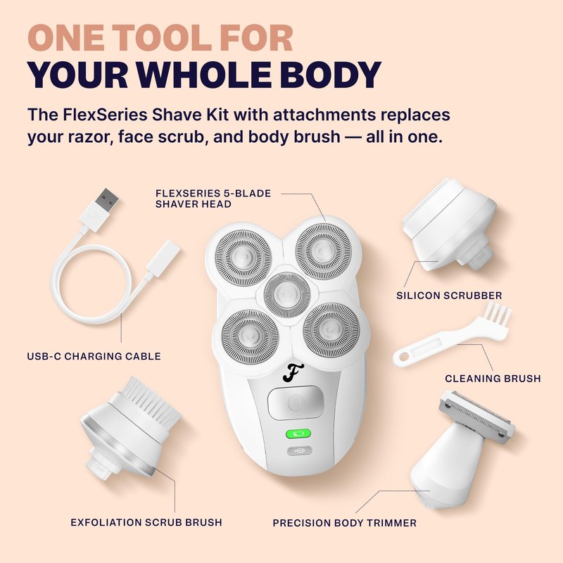 Freebird FlexSeries Electric Razor for Women - Silk Smooth Legs, Body Hair, & Pubic Shaver - for Private Area, Sensitive Skin, Bikini Trimmer (Shaver Kit + Replacement Blade + Charging Dock)