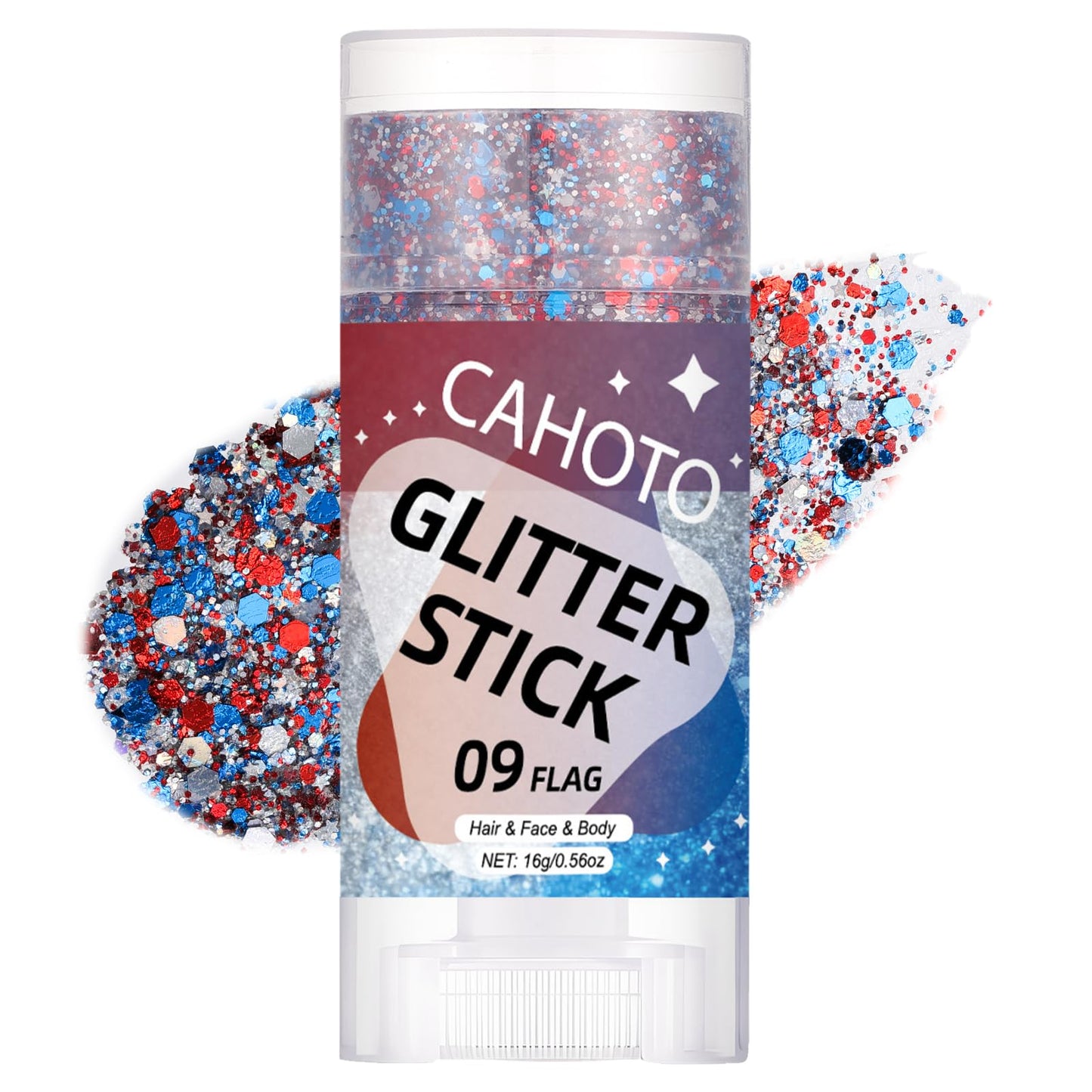 CAHOTO Flag Face Body & Hair Glitter Stick for Independence Day, 4th of July Red White Blue Glitter Gel for Women, Patriotic Pride USA Flag Sparkling Sequins for Memorial Day Festival Party, 0.56oz