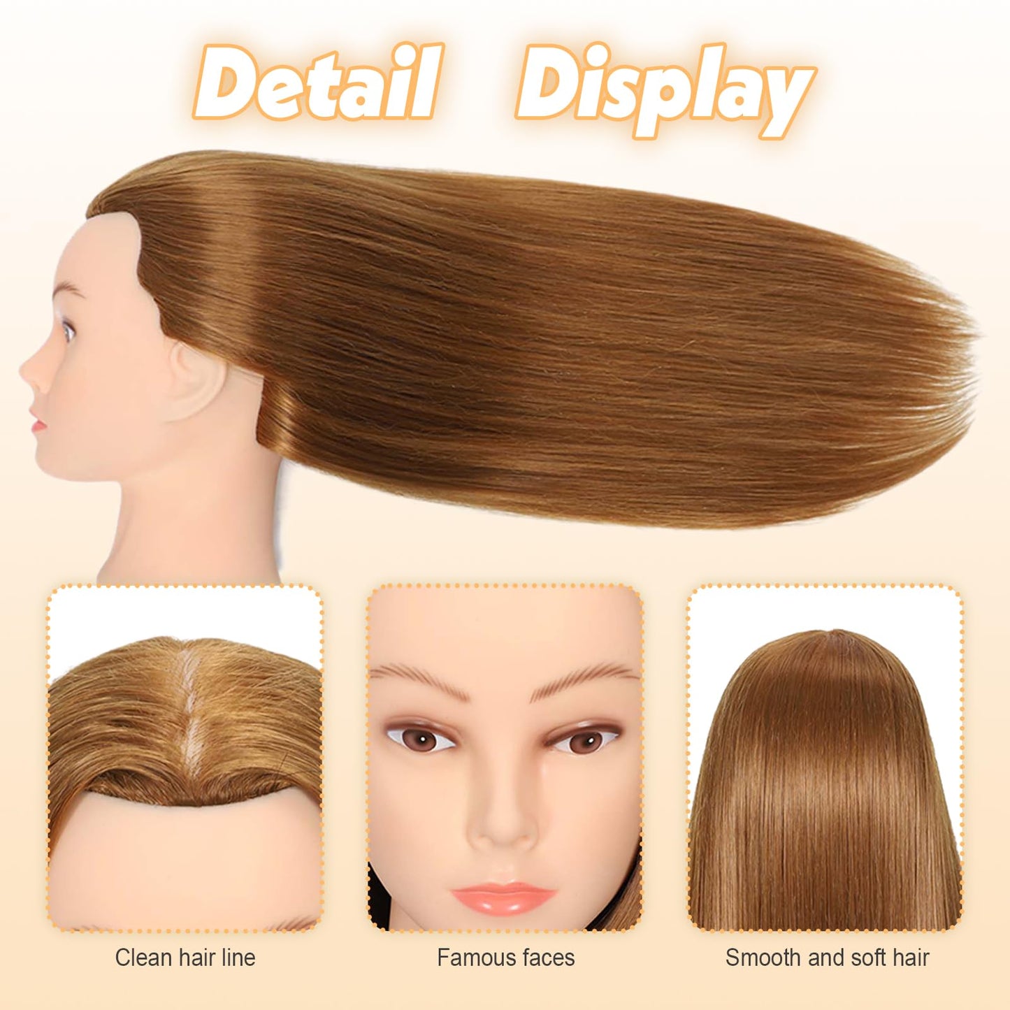 22" MQHIHI Mannequin Head Human Hair Cosmetology Manikin Doll Head with 80% Real Hair for Hairdresser Practice Cutting Braiding Hair Styling with Clamp Holder and Tools (Light Brown)