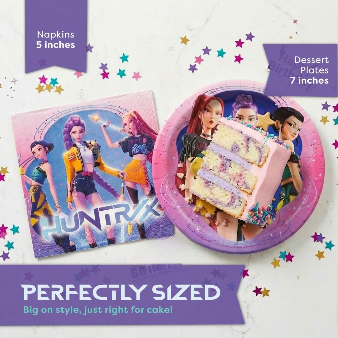 KPop Plates and Napkins - 32 Pack | Dessert-Sized | KPop Demon Hunters Birthday Decorations | K Pop Demon Hunters Party Decorations | Officially Licensed