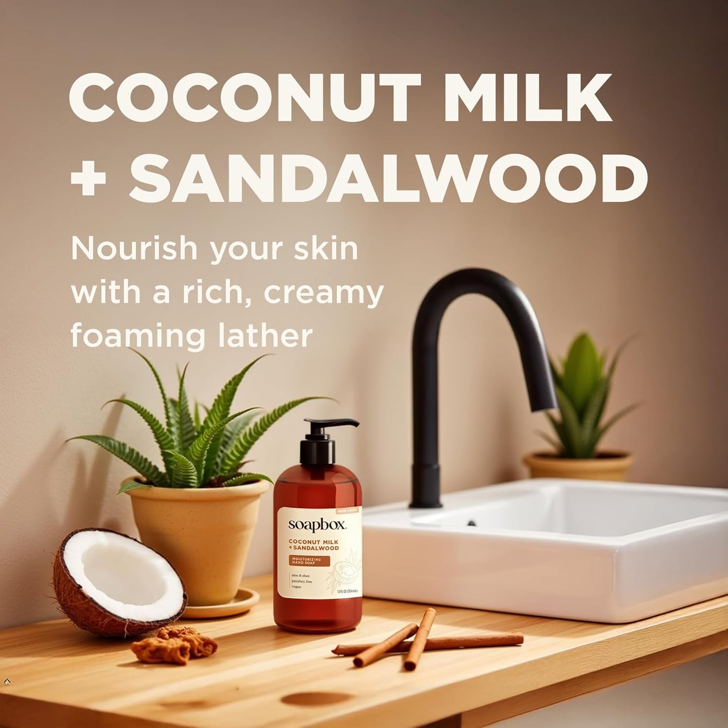 Coconut Milk & Sandalwood Liquid Hand Soap Refill - Moisturizing Gentle Cleanser | 64 oz, Clean Ingredients