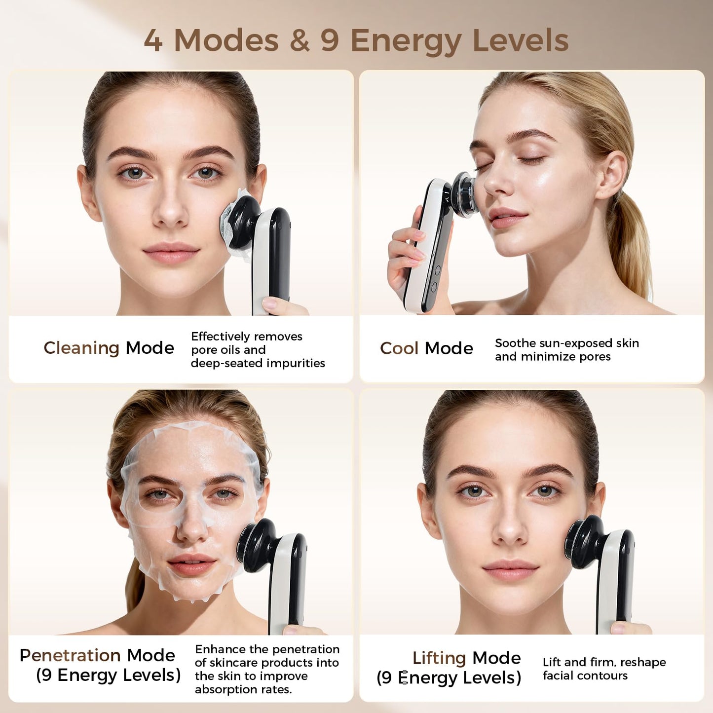 FyneLook Microcurrent Facial Device with Red Light Therapy, Cooling Skin Tightening Device for Lifting & Firming, 4 Modes & 9 Levels Puffiness Skincare Tool
