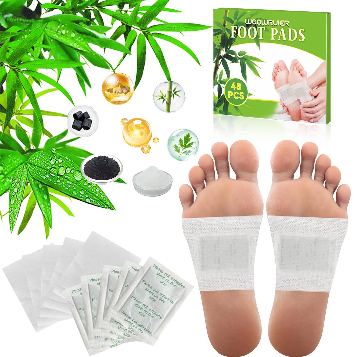 WOOWRUIER 48 Packs Wormwood Foot Pads to Feel Better, Relieve Stress & Sleep Better, Suitable for Home or Travel Use