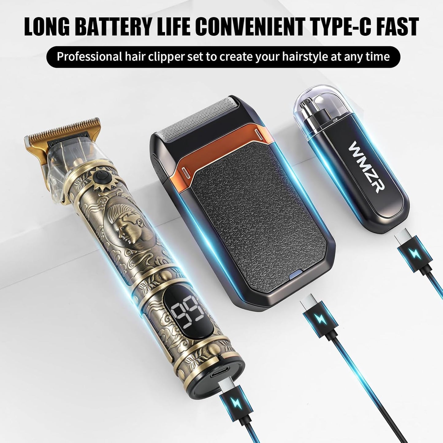 Men's Hair Trimmer - Professional Electric Shaver & Nose Hair Clippers | Cordless T-Blade Grooming Kit (Bronze)