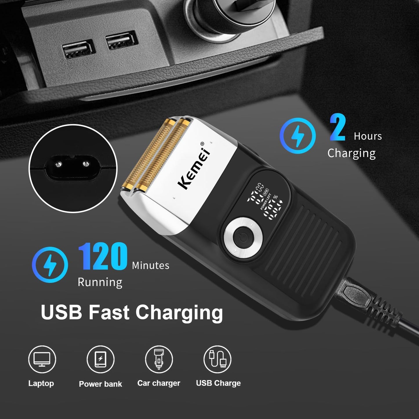 KEMEI Razor Barber for Men,Electric Razor Rechargeable with Beard Trimmer,Cordless Lithium Titanium Razor with Travel Case